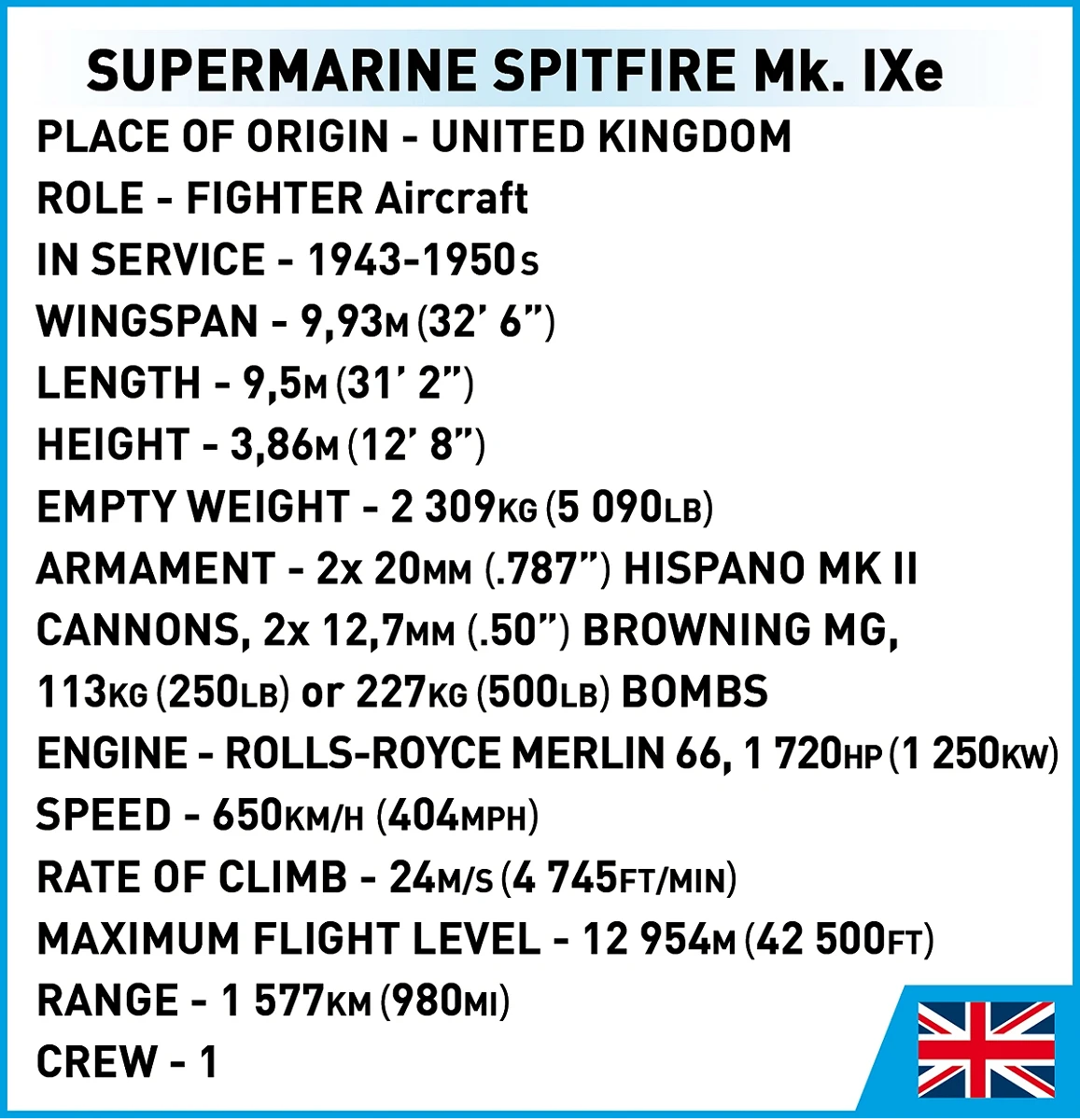 COBI Supermarine Spitfire Mk.IXe