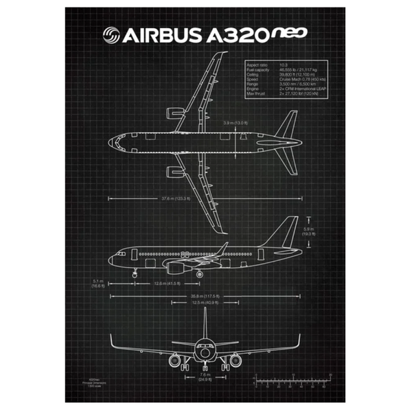 Airbus A320 Blueprint Canvas Print Posters by ABC | Downunder Pilot Shop