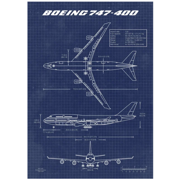 Boeing 747 Blueprint Canvas Print Posters by ABC | Downunder Pilot Shop