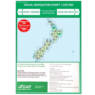 C5/C6 VNC Napier Gisborne Auckland South - (1:250,000) – 1 Dec 2023 Aviation Charts by Airways | Downunder Pilot Shop