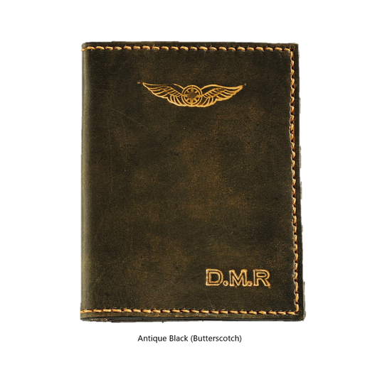 Sparrowhawk NZ Pilot's Licence & Medical Certificate Wallet Antique Black with Butterscotch Stitching Licence Covers by Sparrowhawk | Downunder Pilot Shop