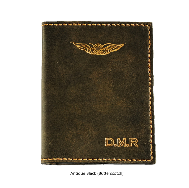 Sparrowhawk NZ Pilot's Licence & Medical Certificate Wallet Antique Black with Butterscotch Stitching Licence Covers by Sparrowhawk | Downunder Pilot Shop
