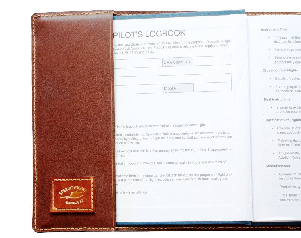 Sparrowhawk Pilot's Logbook Cover - Brown Aniline Leather-Sparrowhawk-Downunder Pilot Shop