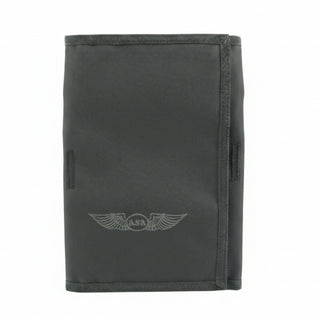 A dark gray fabric pouch or wallet with a debossed winged insignia logo featuring the letters 'ASA' on the front, set against a plain white background.