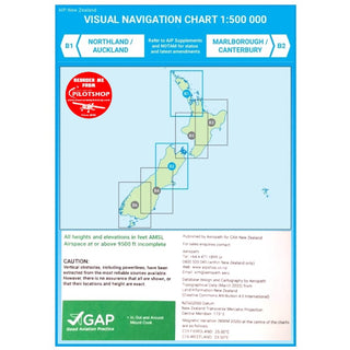 B1/B2 VNC Northland/ Auckland/ Marlborough/ Canterbury - (1:500,000) – 1 Dec 2023 Aviation Charts by Airways | Downunder Pilot Shop