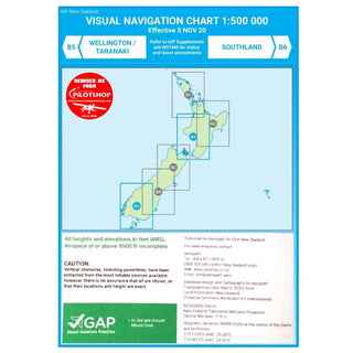 B5/B6 VNC Wellington/Taranaki/Southland - (1:500,000) – 1 Dec 2023 Aviation Charts by Airways | Downunder Pilot Shop