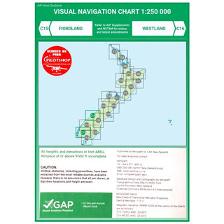 C15/C16 VNC Fiordland/Westland - (1:250,000) – 1 Dec 2023 Aviation Charts by Airways | Downunder Pilot Shop