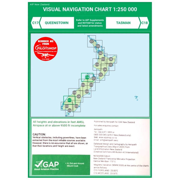 C17/C18 VNC Queenstown/Tasman - (1:250,000) – 1 Dec 2023 Aviation Charts by Airways | Downunder Pilot Shop