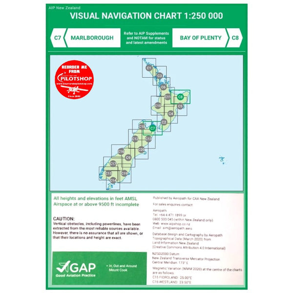 C7/C8 VNC Marlborough/Bay of Plenty - (1:250,000) – 1 Dec 2023 Aviation Charts by Airways | Downunder Pilot Shop