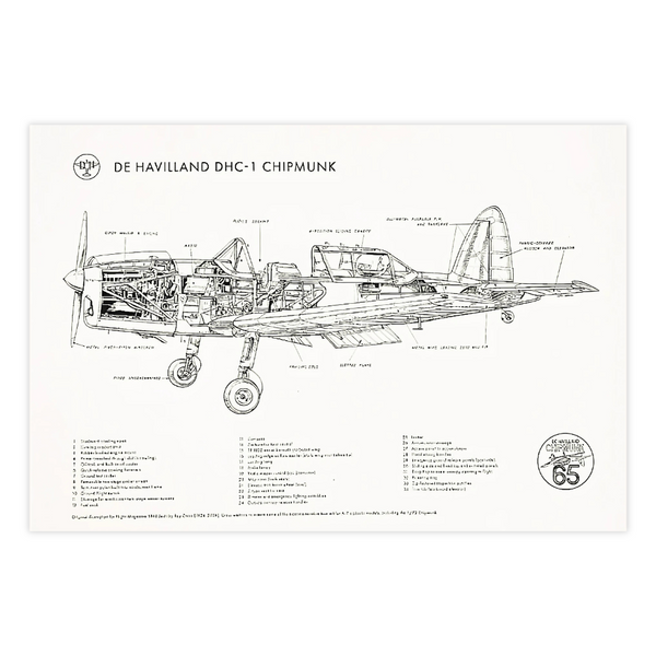 Chipmunk 65 - A3 Technical Drawing Posters by Chipmunk 65 | Downunder Pilot Shop