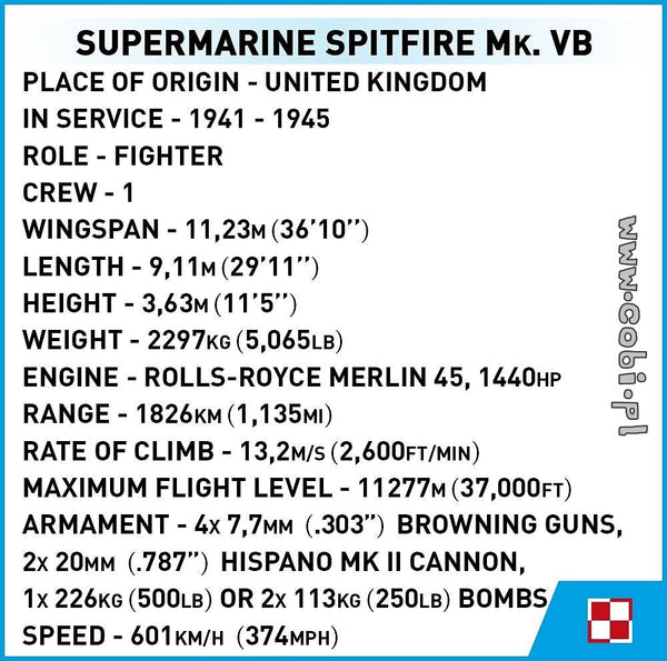 COBI Historical Collection WWII Supermarine Spitfire MK.VB Building Blocks by COBI | Downunder Pilot Shop