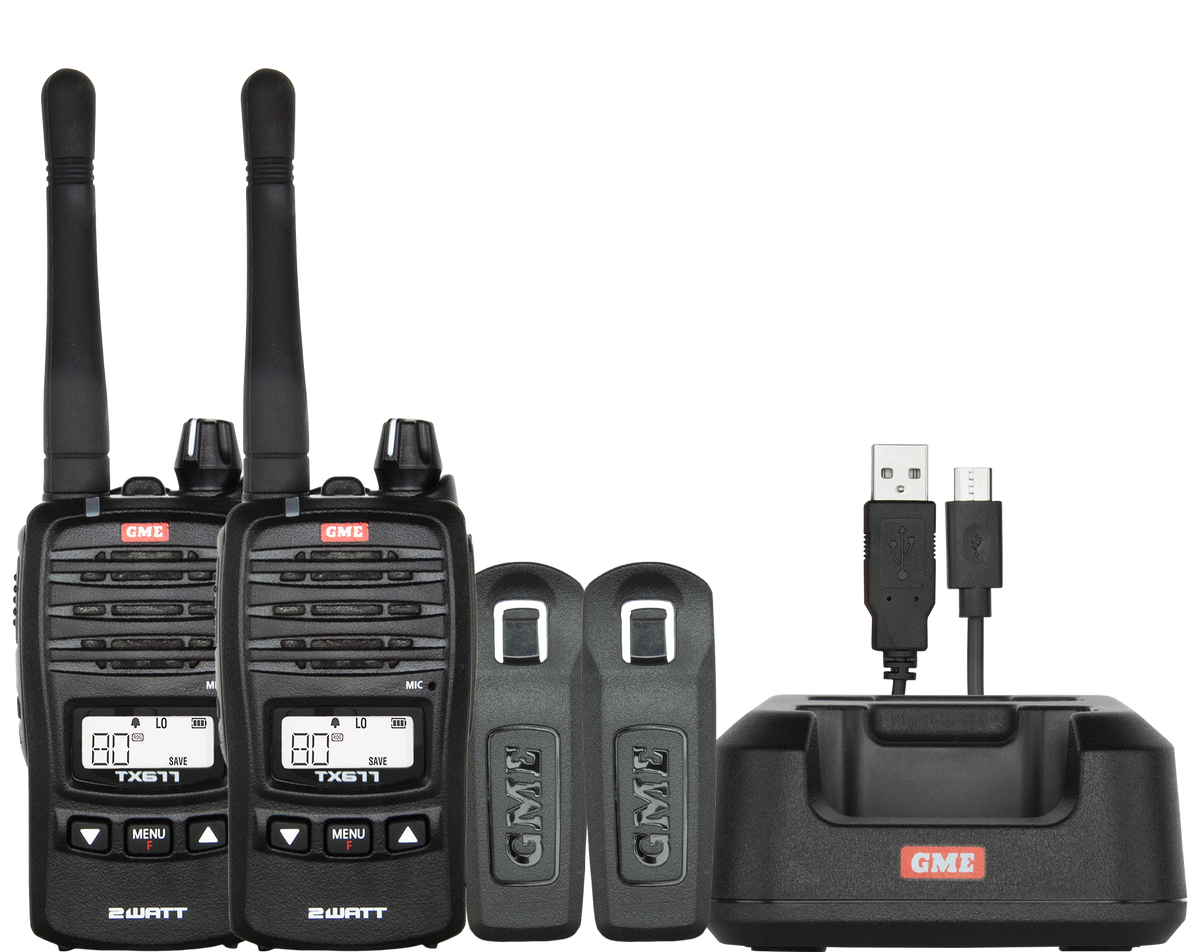 GME TX677 2 Watt UHF CB Handheld Radio, Twin Pack Radios by GME | Downunder Pilot Shop