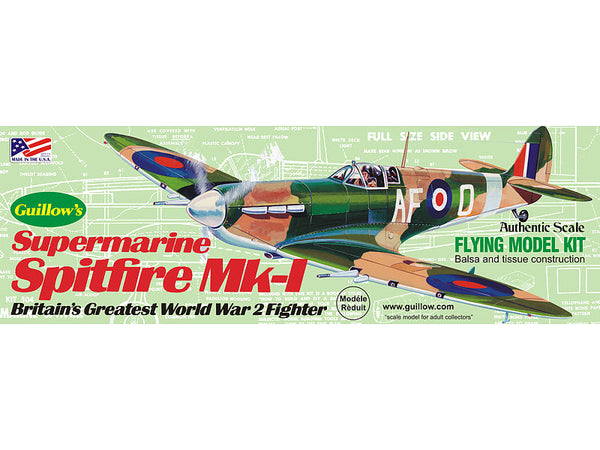 Guillows Spitfire MK 1 Rubber Powered Balsa Model Kit Pilot Shop