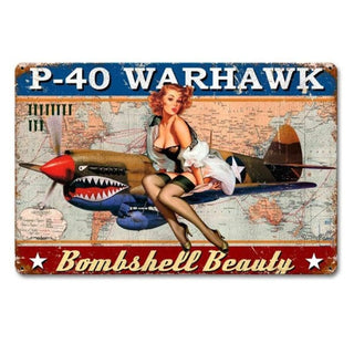 P-40 Warhawk Bombshell - Tin Sign Aviation Signs by Born Aviation | Downunder Pilot Shop