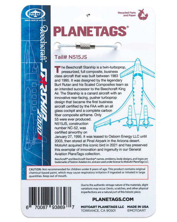 Planetag Beechcraft Starship 2000A - N515JS Keychains by Planetags | Downunder Pilot Shop