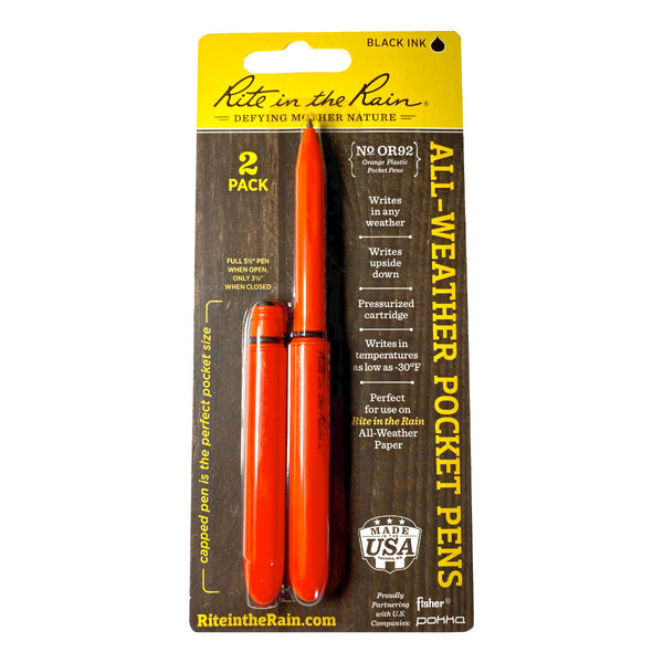 Rite in the Rain All-Weather Pocket Pen - Orange 2 Pack Stationery by Rite in the Rain | Downunder Pilot Shop