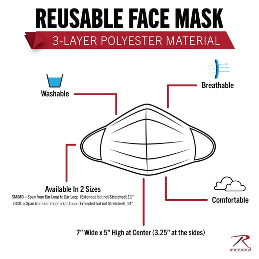 Rothco Reusable 3-Layer Face Mask (S/M) - Black Face Masks by Rothco | Downunder Pilot Shop