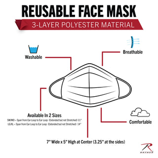 Rothco Reusable 3-Layer Face Mask (S/M) - Black Face Masks by Rothco | Downunder Pilot Shop
