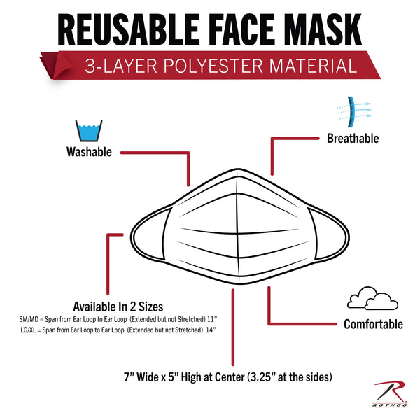 Rothco Reusable 3-Layer Face Mask (S/M) - Black Face Masks by Rothco | Downunder Pilot Shop