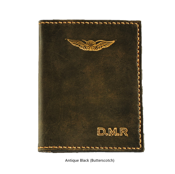 Sparrowhawk NZ Pilot's Licence & Medical Certificate Wallet Antique Black with Butterscotch Stitching Licence Covers by Sparrowhawk | Downunder Pilot Shop