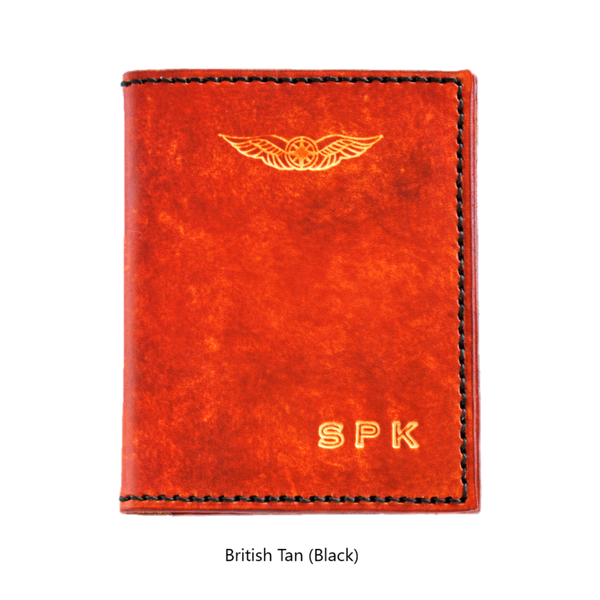Sparrowhawk Premium Passport & Card Wallet- Hand Dyed with Embossed Initials British Tan with Black Stitching Wallets & Licence Holders by Sparrowhawk | Downunder Pilot Shop