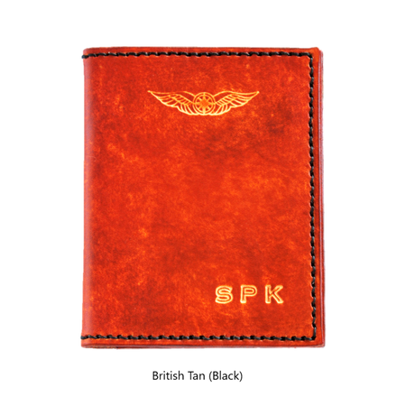 Sparrowhawk Premium Passport & Card Wallet- Hand Dyed with Embossed Initials British Tan with Black Stitching Wallets & Licence Holders by Sparrowhawk | Downunder Pilot Shop